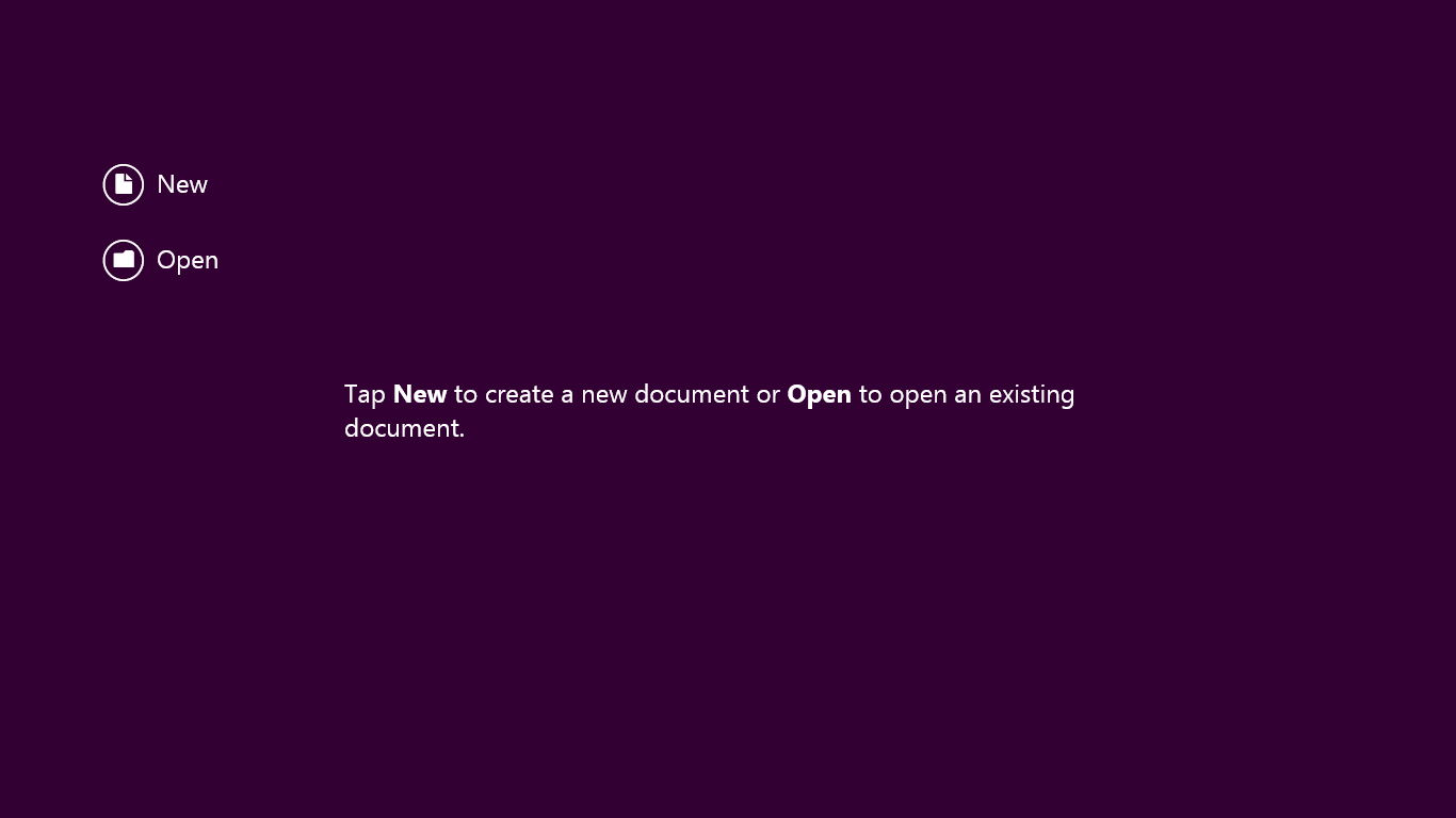 Start screen with no document loaded.
