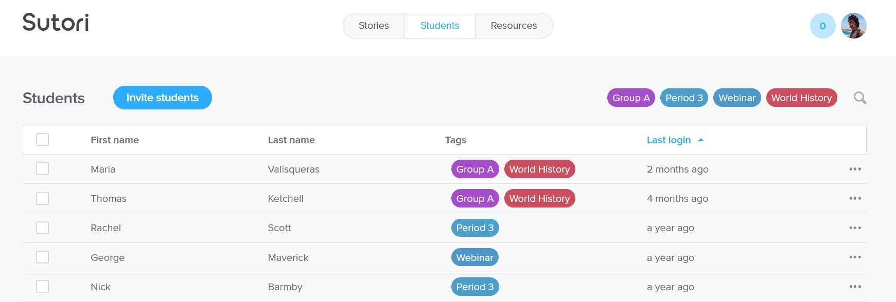 Manage and organize students into groups and classes. View their work, check out the learning analytics (active time on Sutori, how they answered quizzes) and provide feedback.