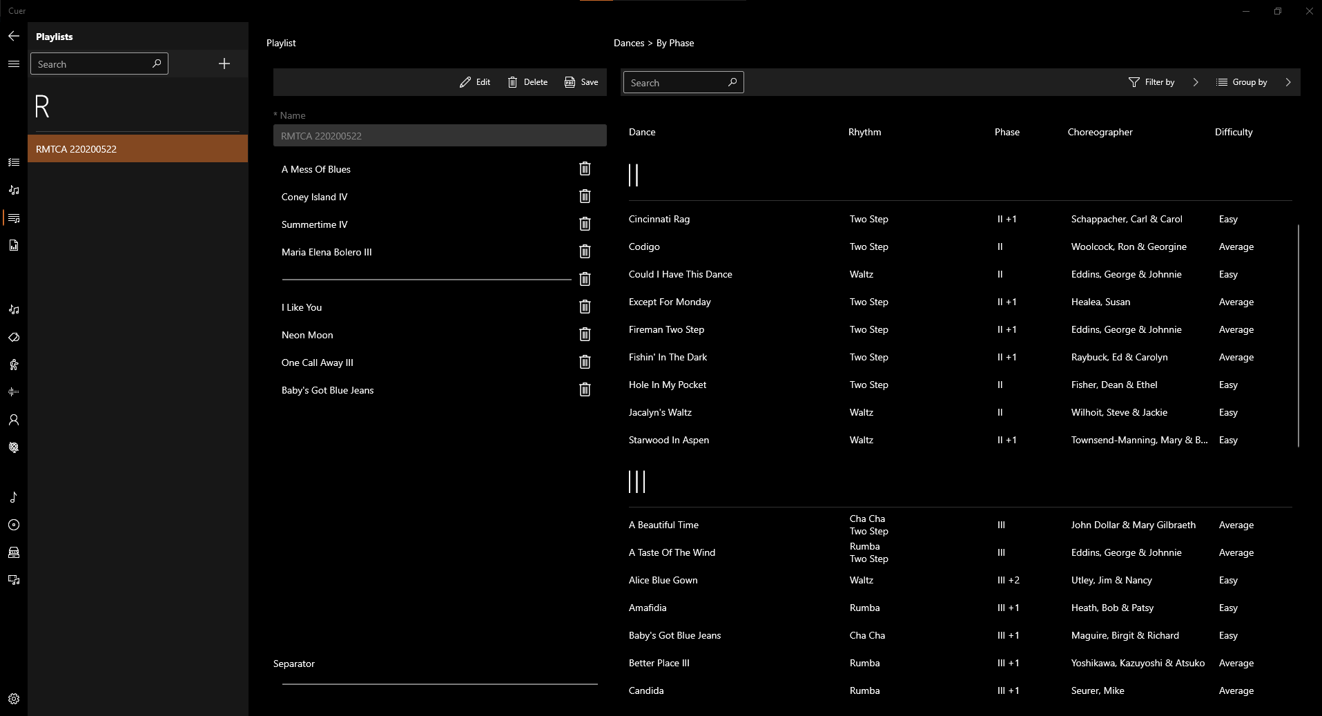 The playlist page lets you add, edit and delete playlists that can then be loaded for your program.