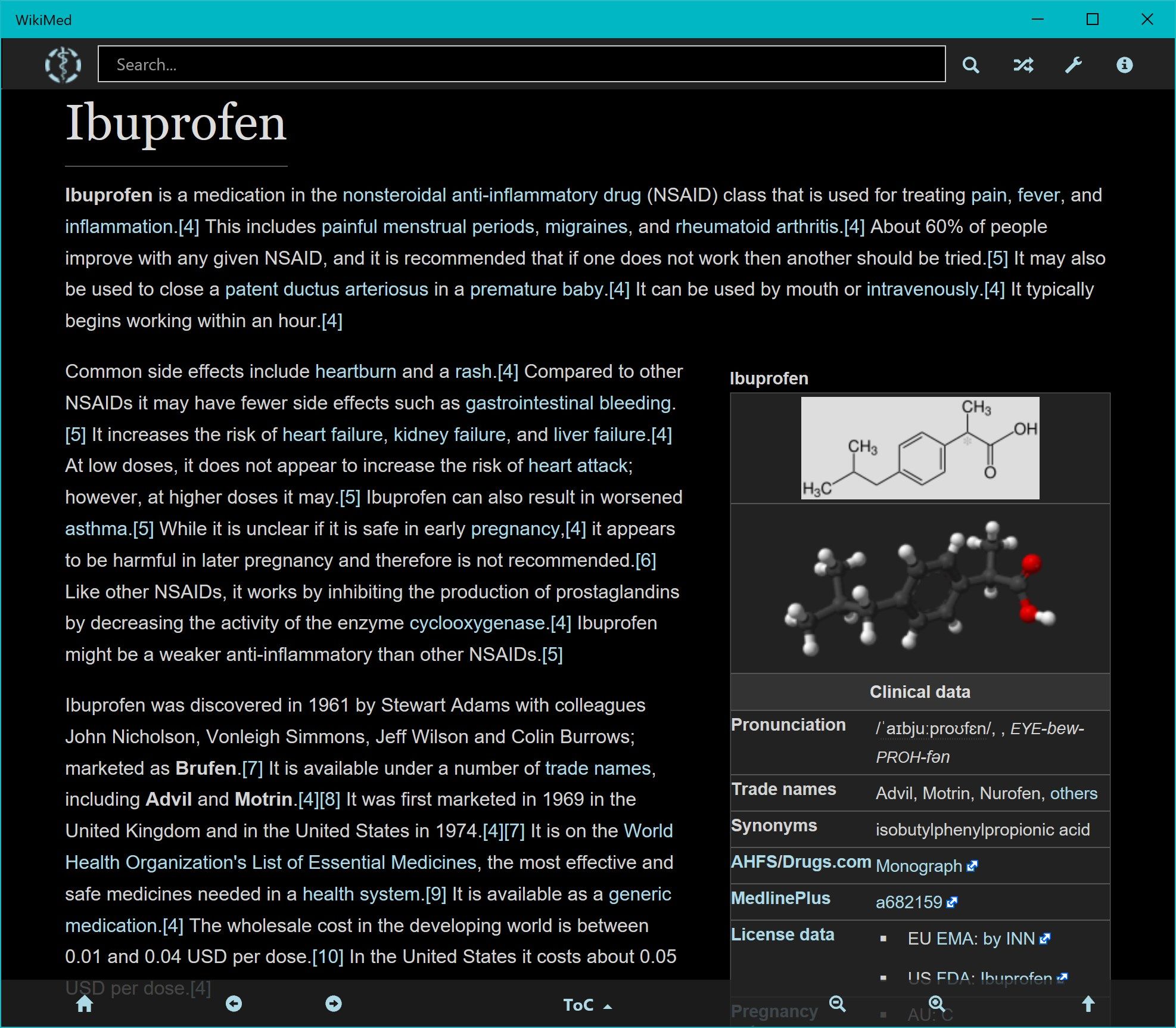 WikiMed Ibuprofen (dark theme)