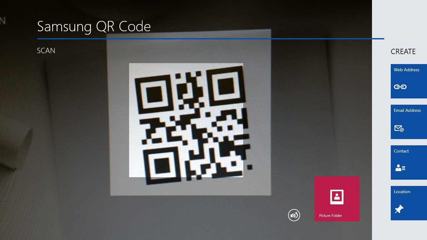 Samsung QR Code main screen