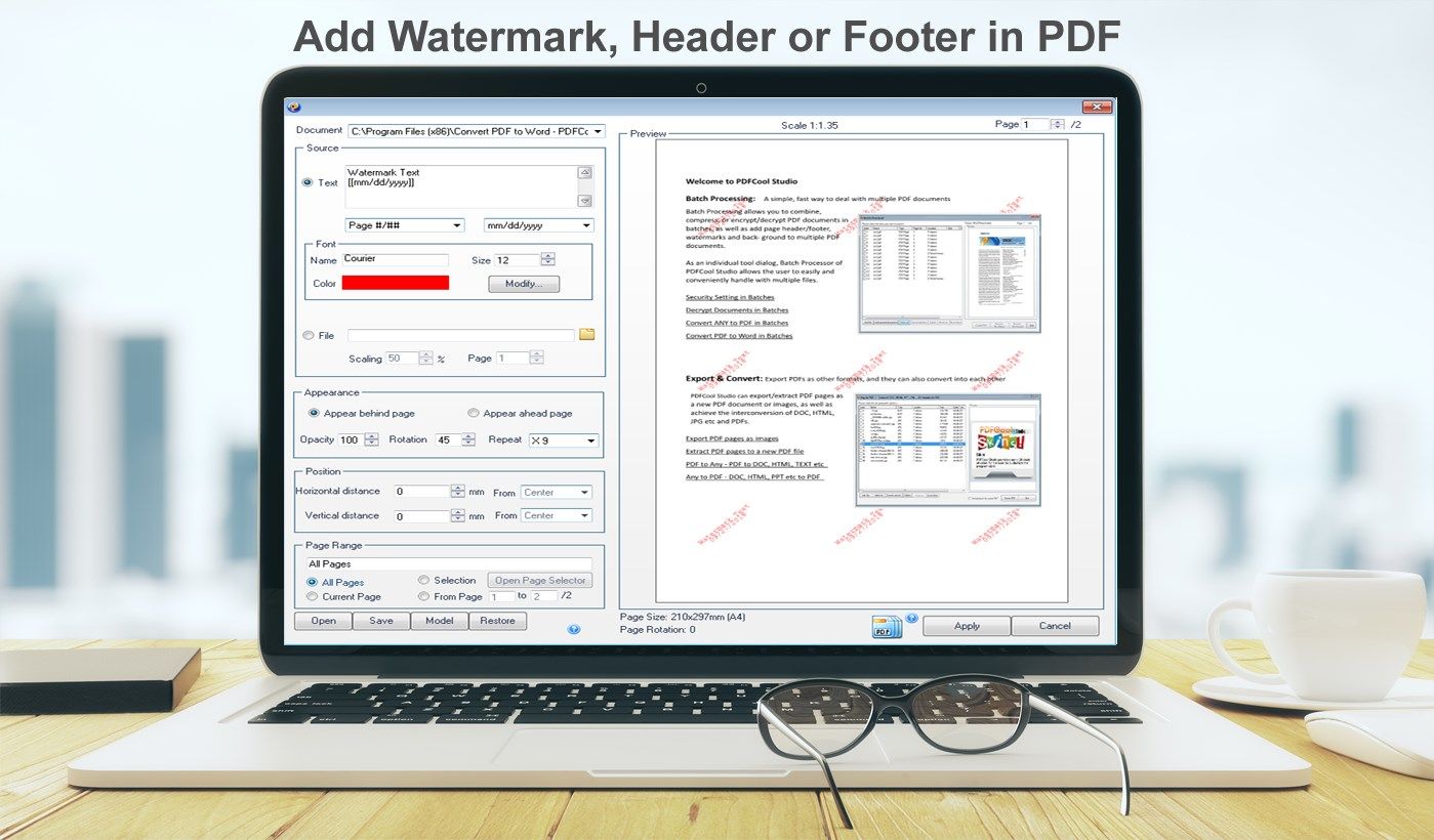 Add Watermark, Header or Footer in PDF