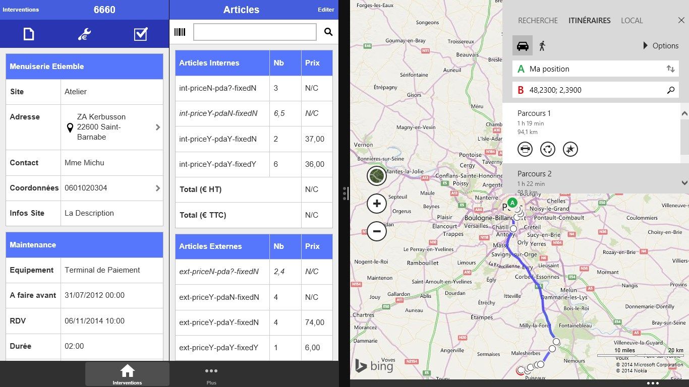 Intégration avec Bing Maps.