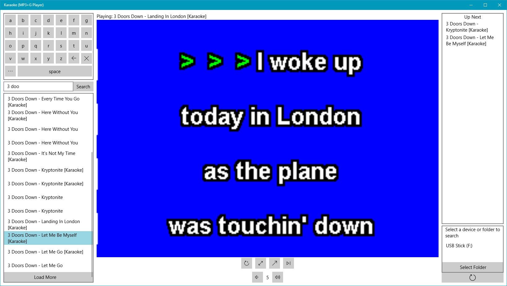 Main App Screen - Playing "Landing In London"