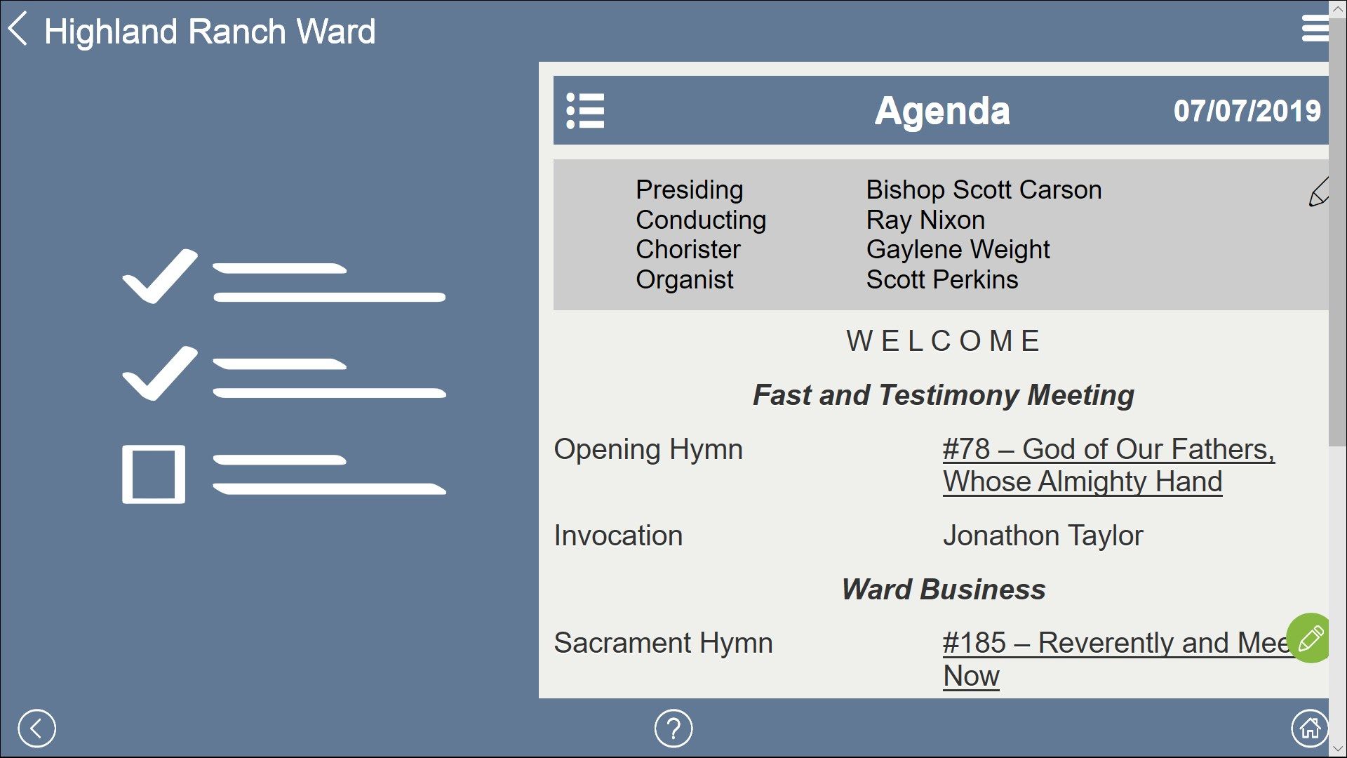 The Agenda for your meeting includes hotlinks to the Church's "Music" app.