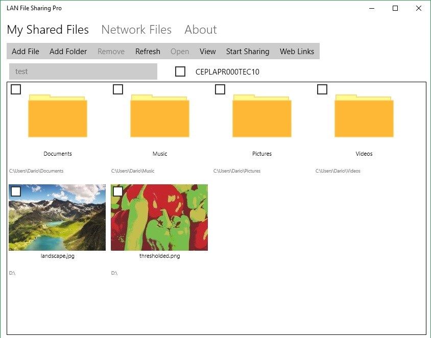 Adding files and folders for sharing