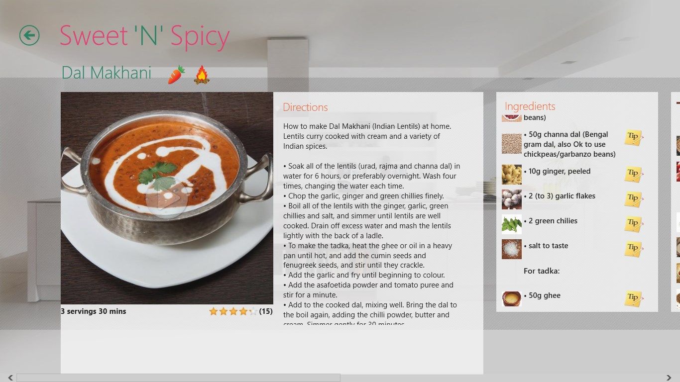 Recipe details page that can play videos as well