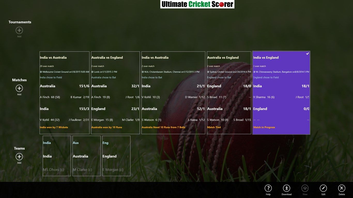 Home page. This is the page the app boots up. The first thing to be done is to add teams and add players to the team
