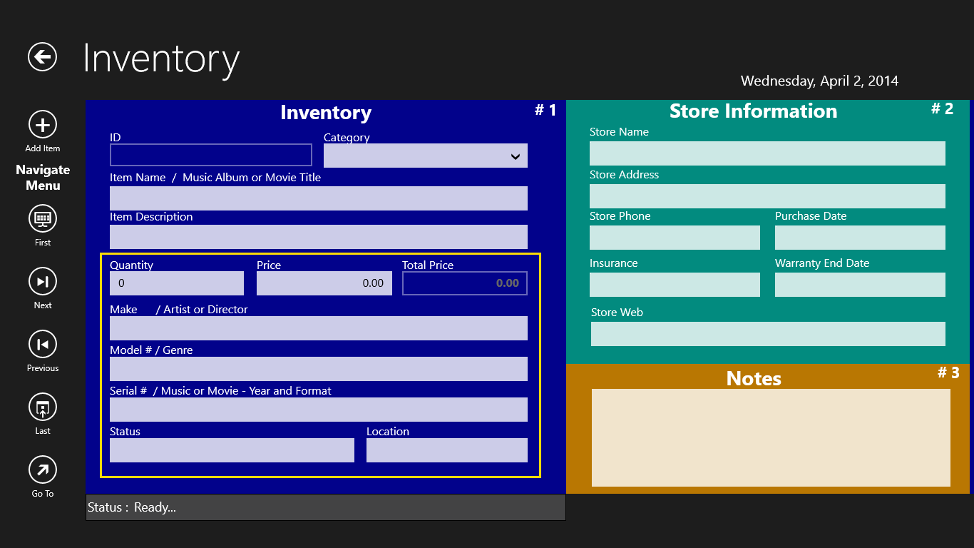 Inventory screen