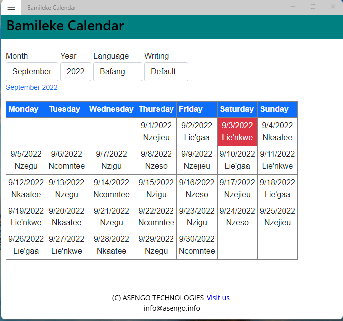 Bamileke Calendar Lite