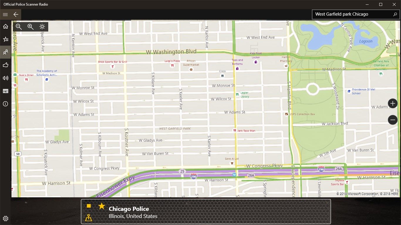 Map View of Chicago with Real-Time Traffic Monitoring (Light Theme) and searchable street map.