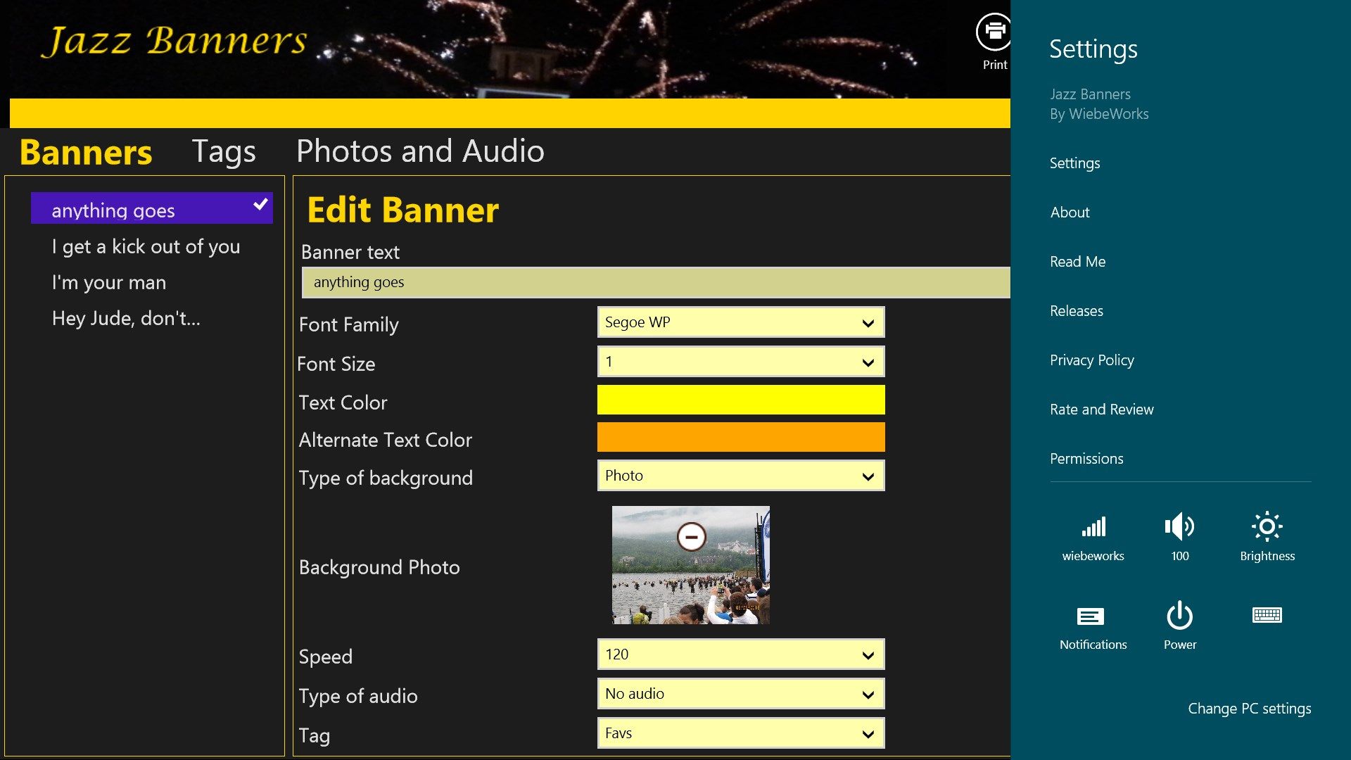 Edit the banner with photos and audio.