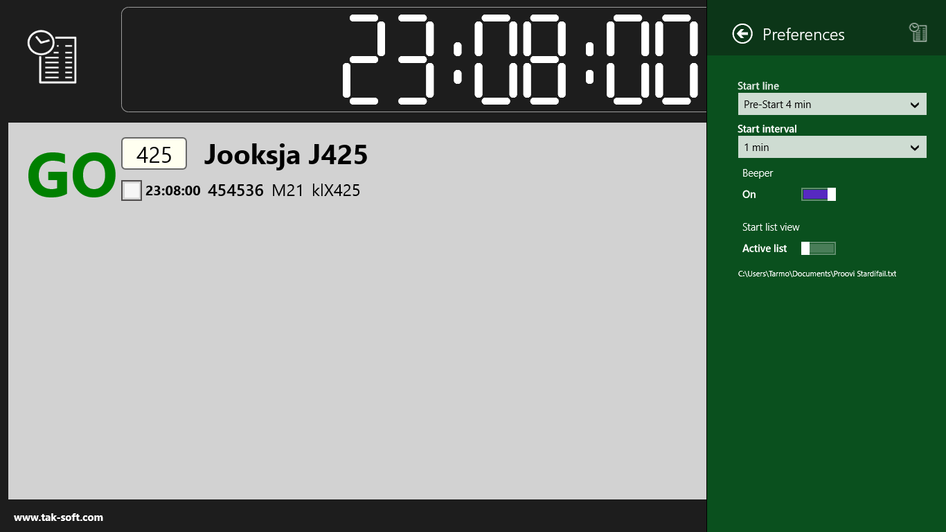 Runner "Jooksja" just started. Preferences view