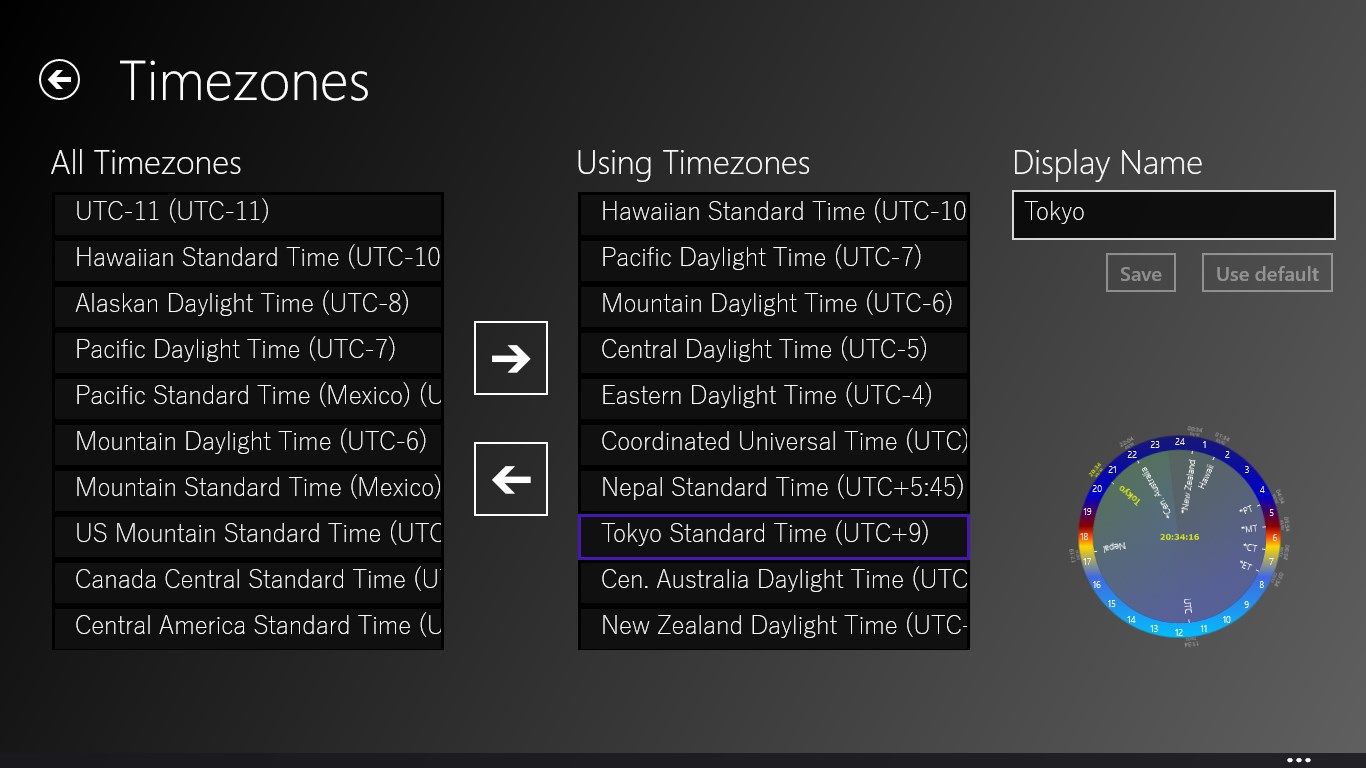 You can customize the using time zone and display name.