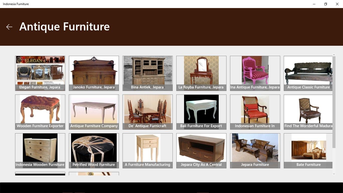 Another menu of Antique Furniture shows many products from ancient time, displays from the royal kingdom of java, Indonesia, and International. Get more info by clicking the each menu of categorize.