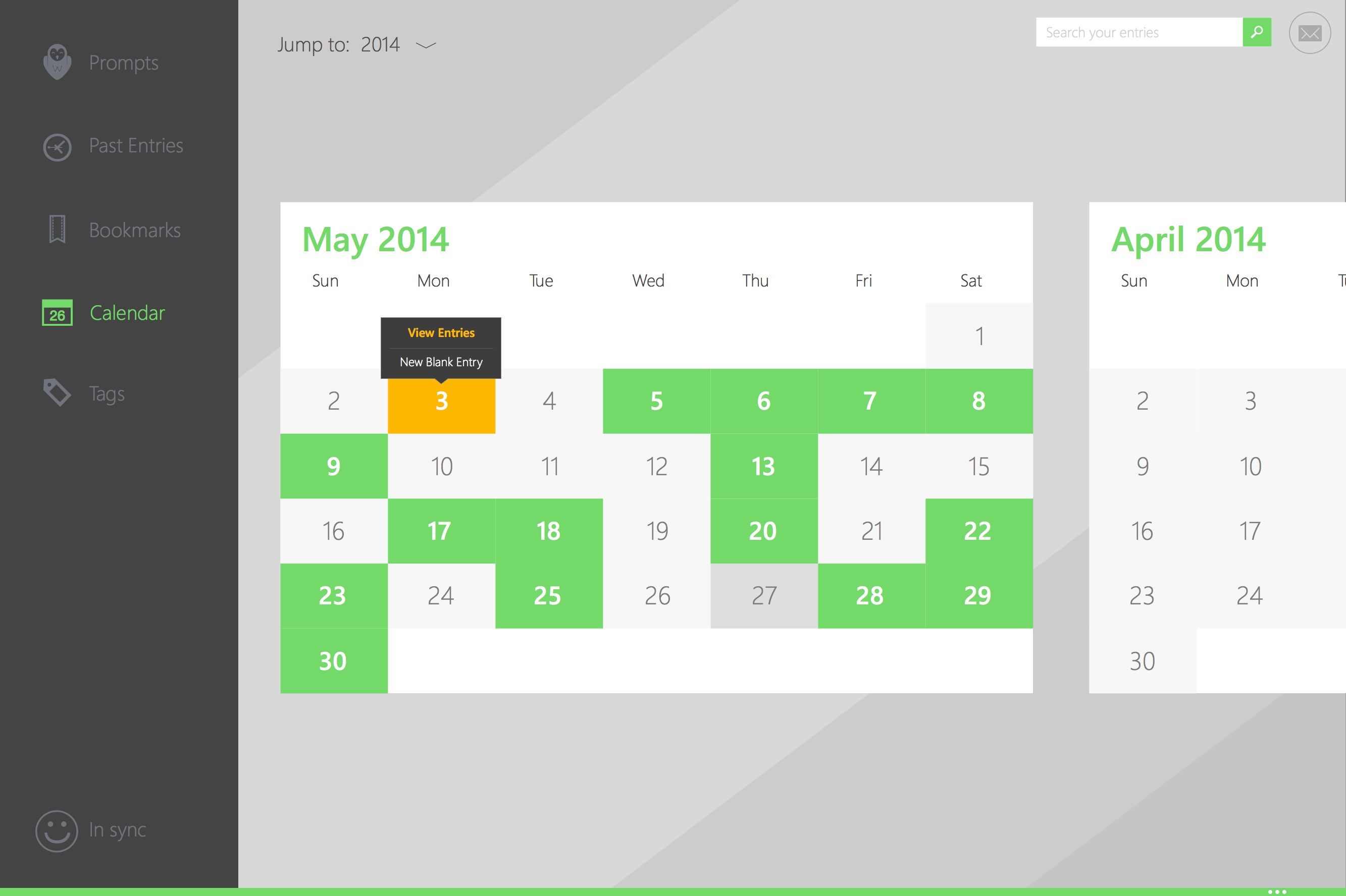 Calendar view of all your entries