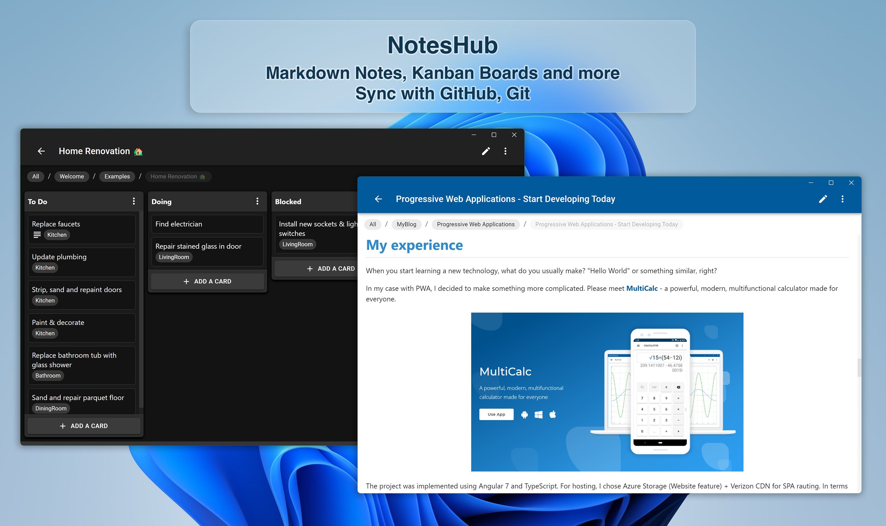 NotesHub: Markdown Notes, Kanban Boards, and more. Sync with GitHub, Git