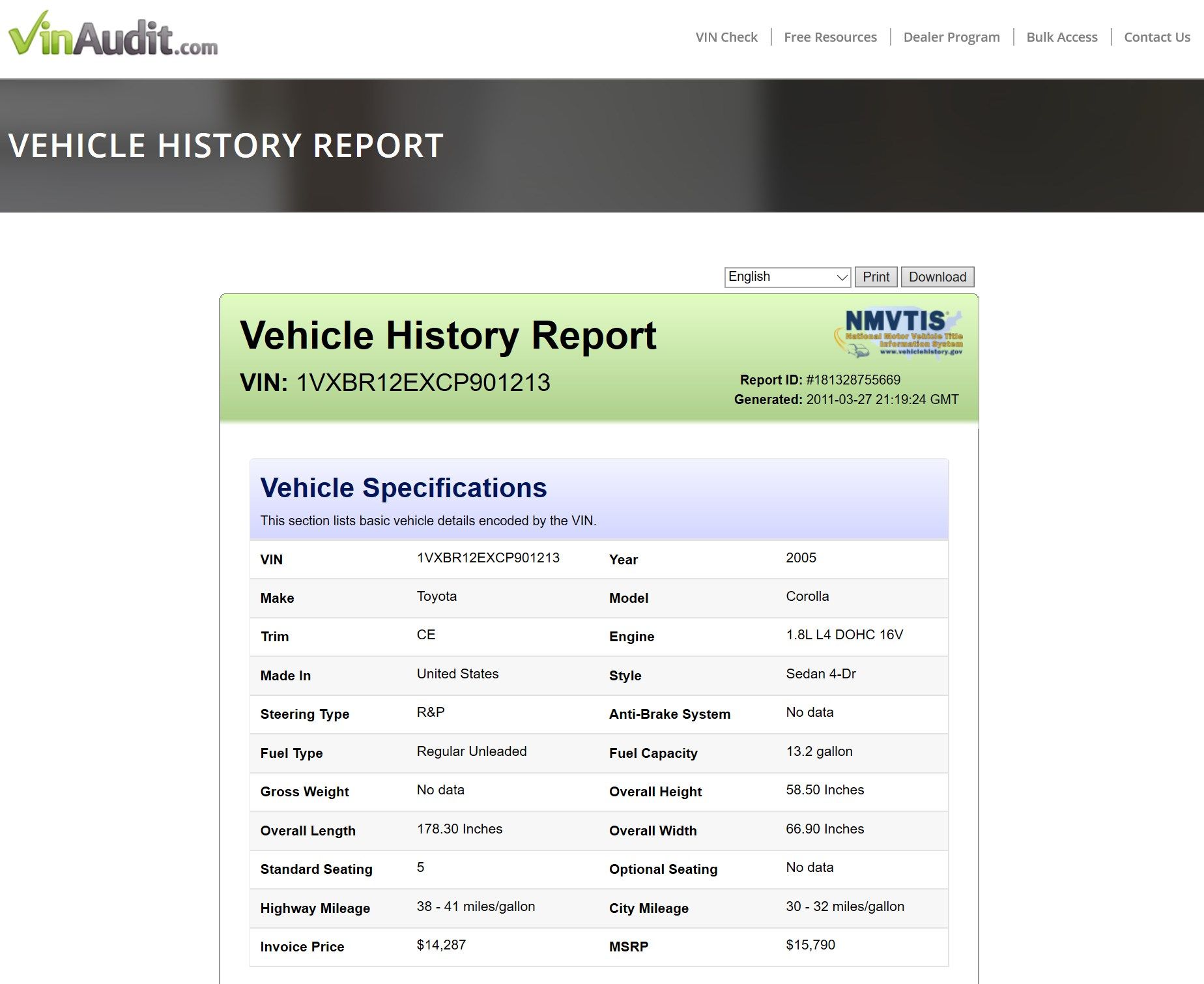 VinAudit vehicle history reports