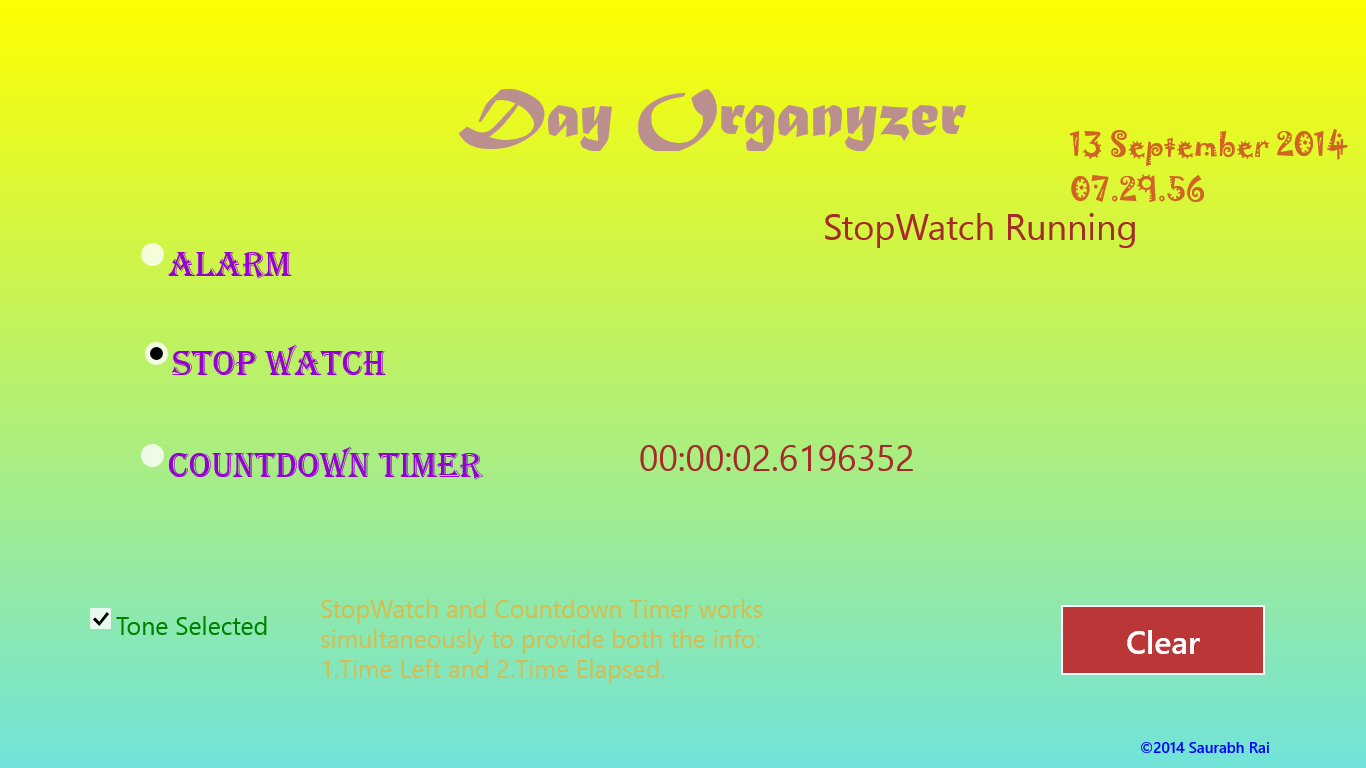 Select 'Stopwatch' Radio button and click on tart to start the Stop Watch.