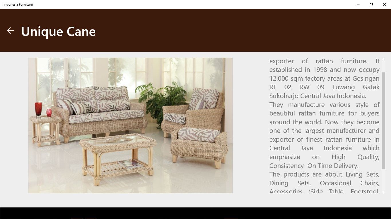 Menu rattan furniture, displays more than 20 seller of rattan products.