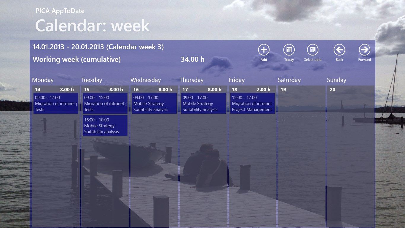 Calendar: week shows all project tasks worked on in the selected week in a calendar view