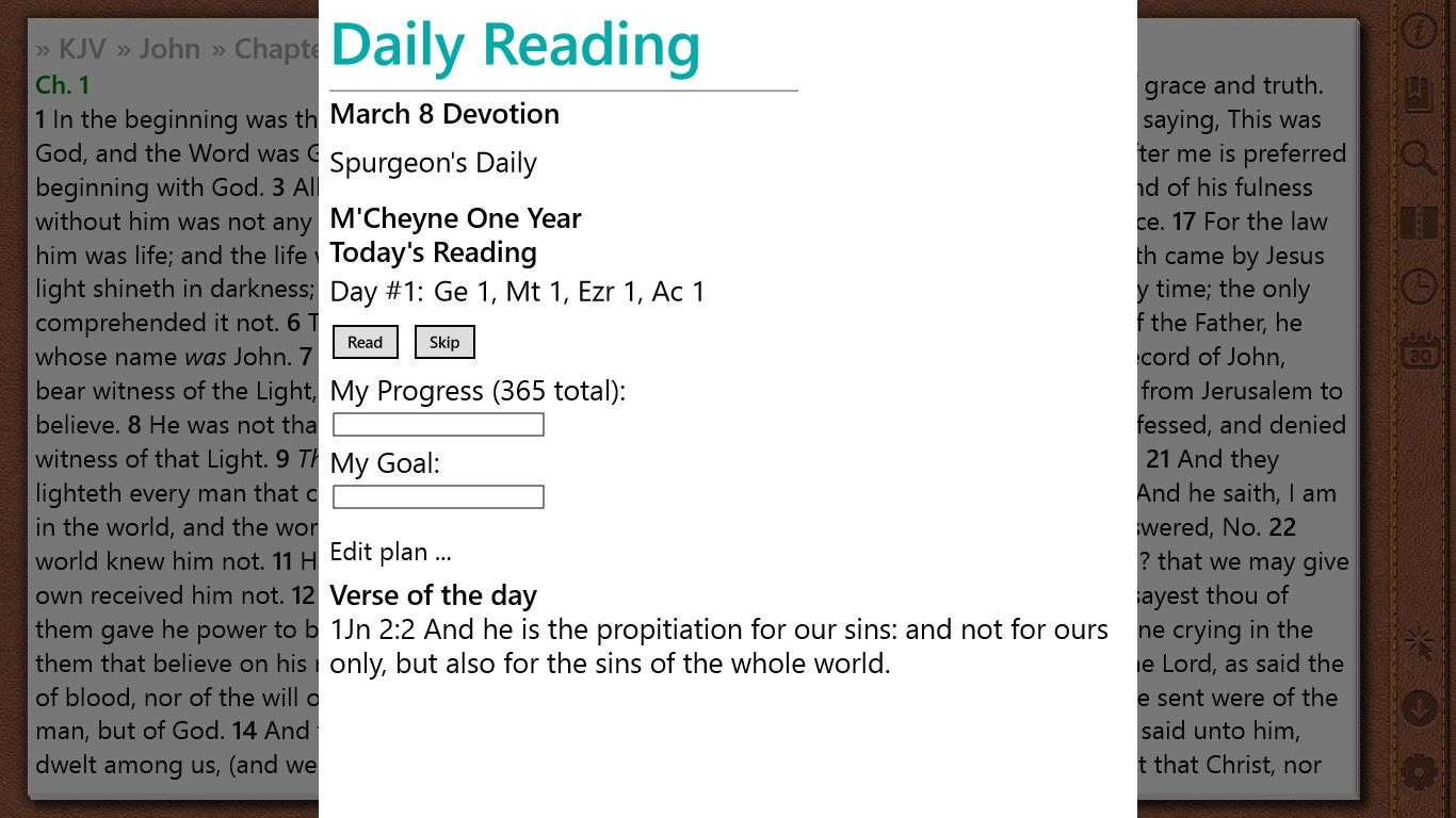 Daily devotions, reading plan and verse of the day