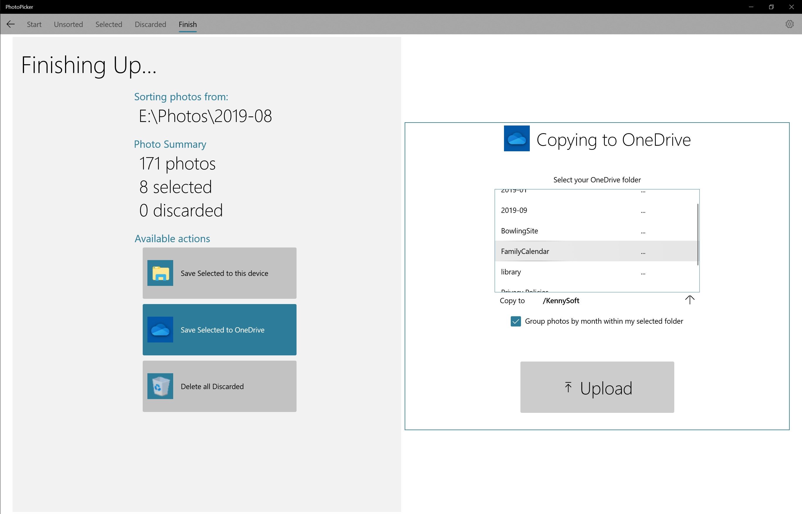 Copying to OneDrive: You can also copy your selected photos directly to your OneDrive.
Both dark and light themes are supported