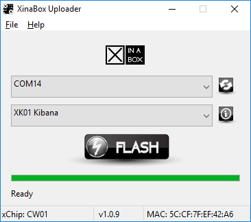 When the app is finished flashing your chosen app to the Core xChip, you will be notified with a "Ready" message.