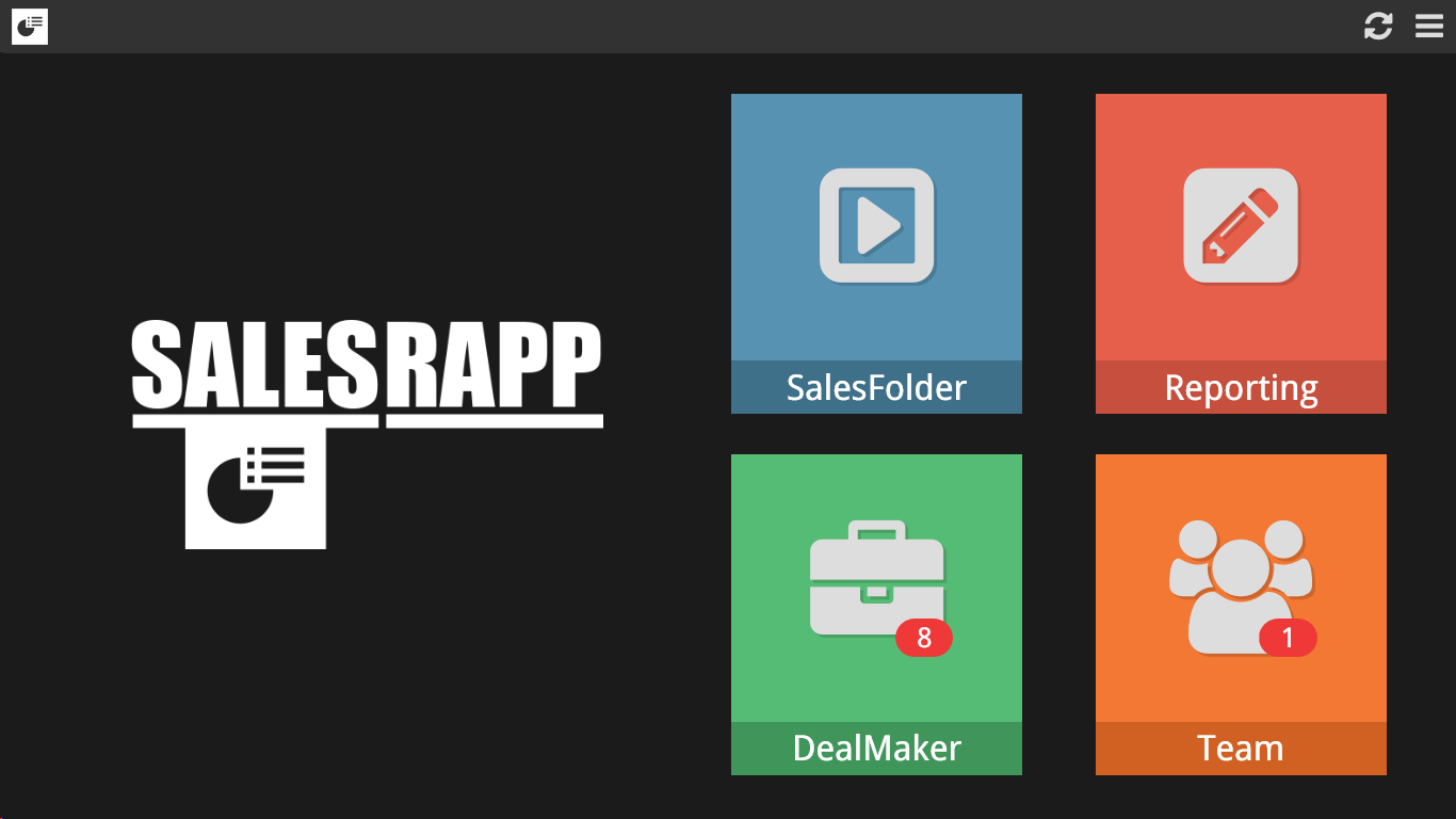 SalesRapp Main menu