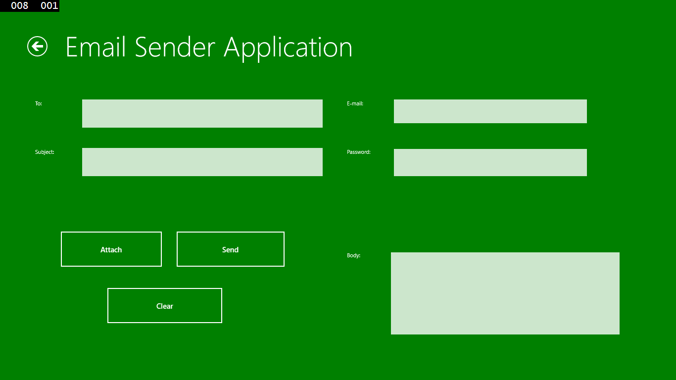 The Email Sender Application Screen