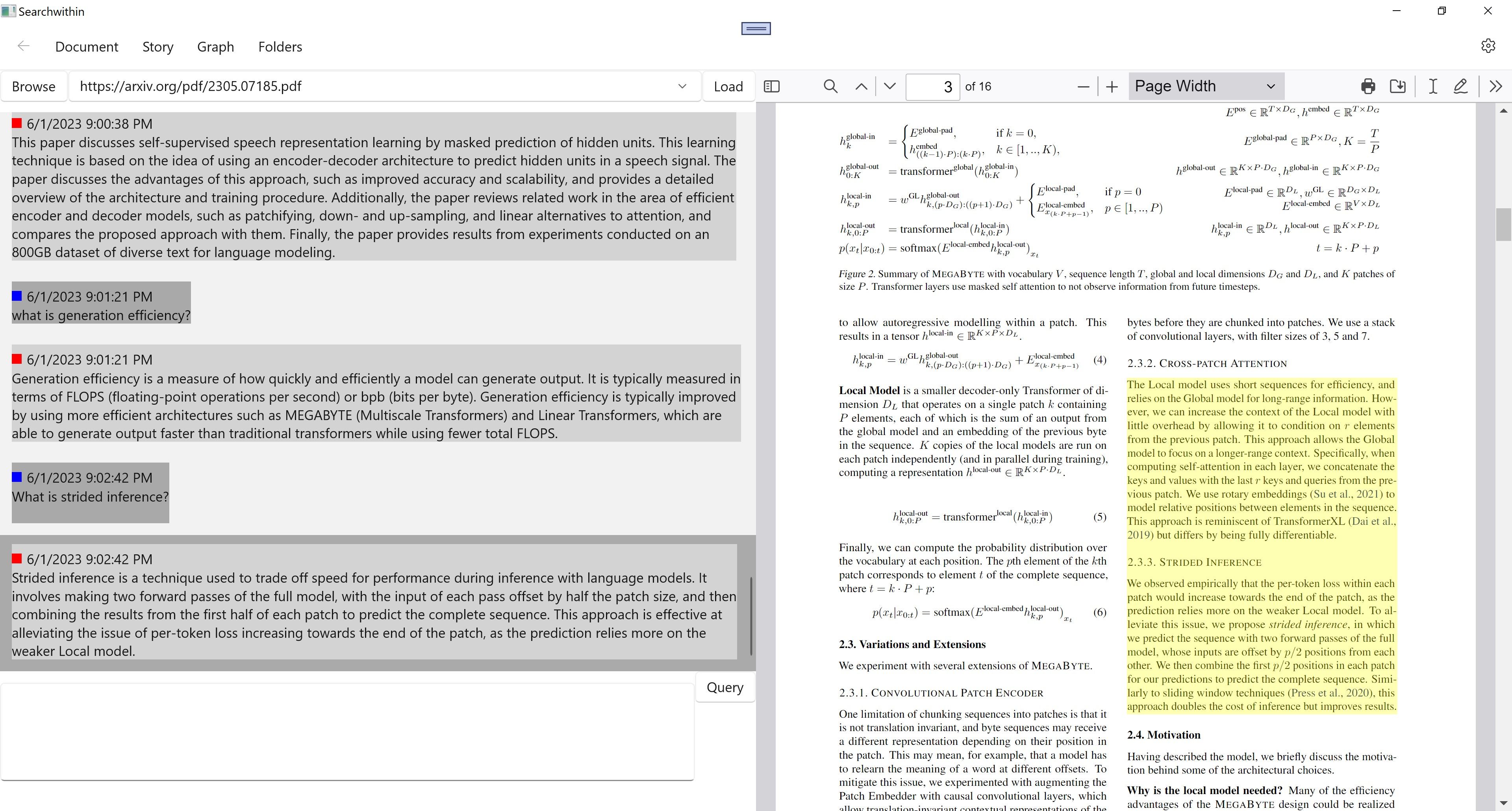 Relevant sections in PDF files are highlighted in yellow.