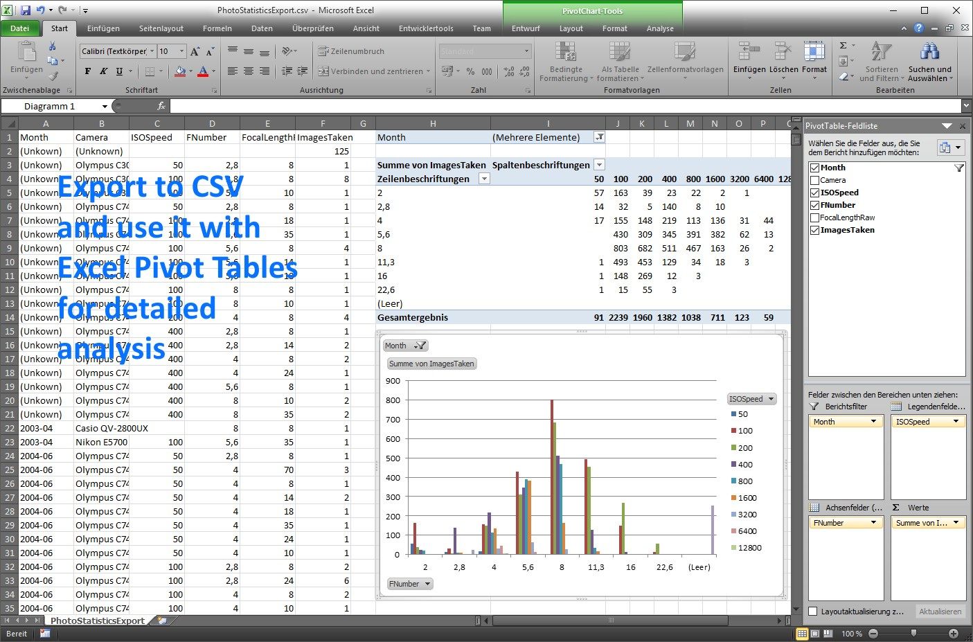 Analyze data with Excel using export to CSV file feature