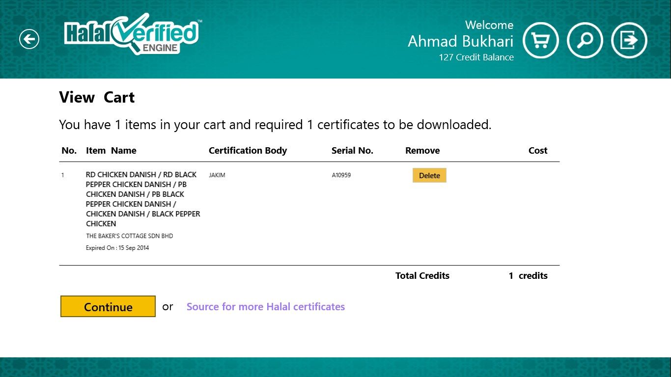 Certificate summary page and cost to download the certificates.