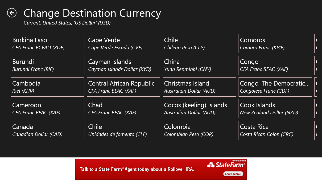You can also change the Destination Currency - thousands of combinations of Source and Destination Currencies are supported.