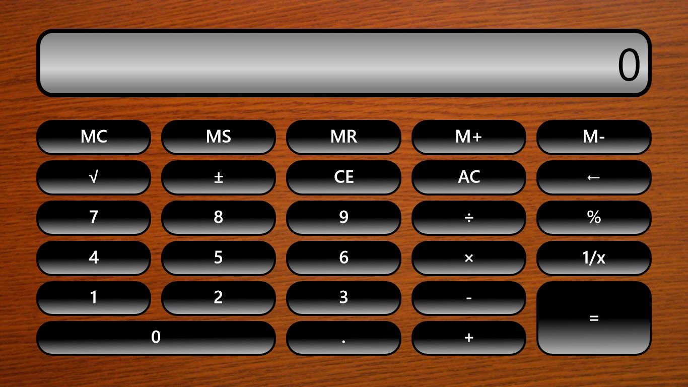 Standard Calculator in landscape mode with wooden texture