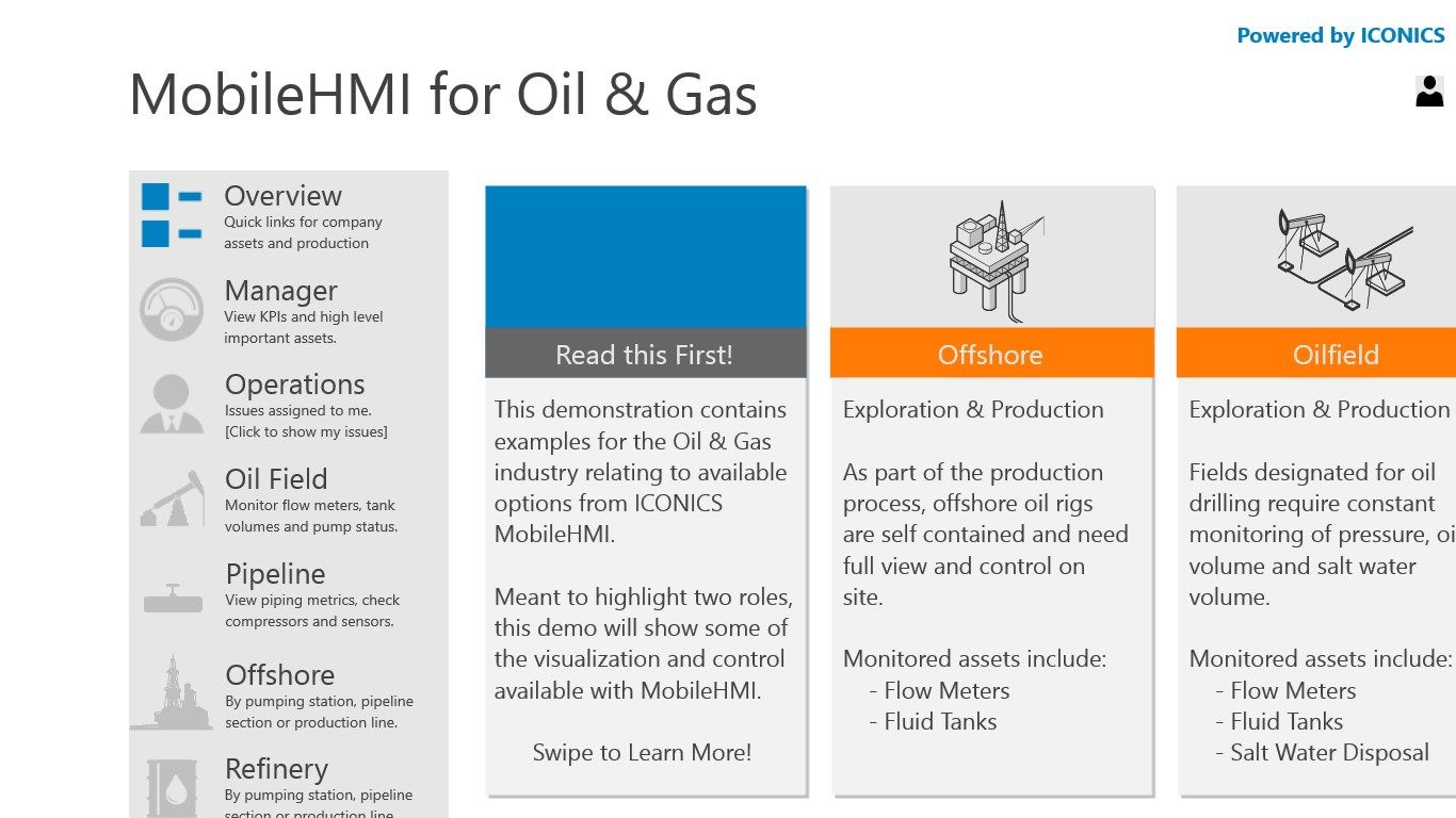 MobileHMI for Oil and Gas Tutorial Start Screen