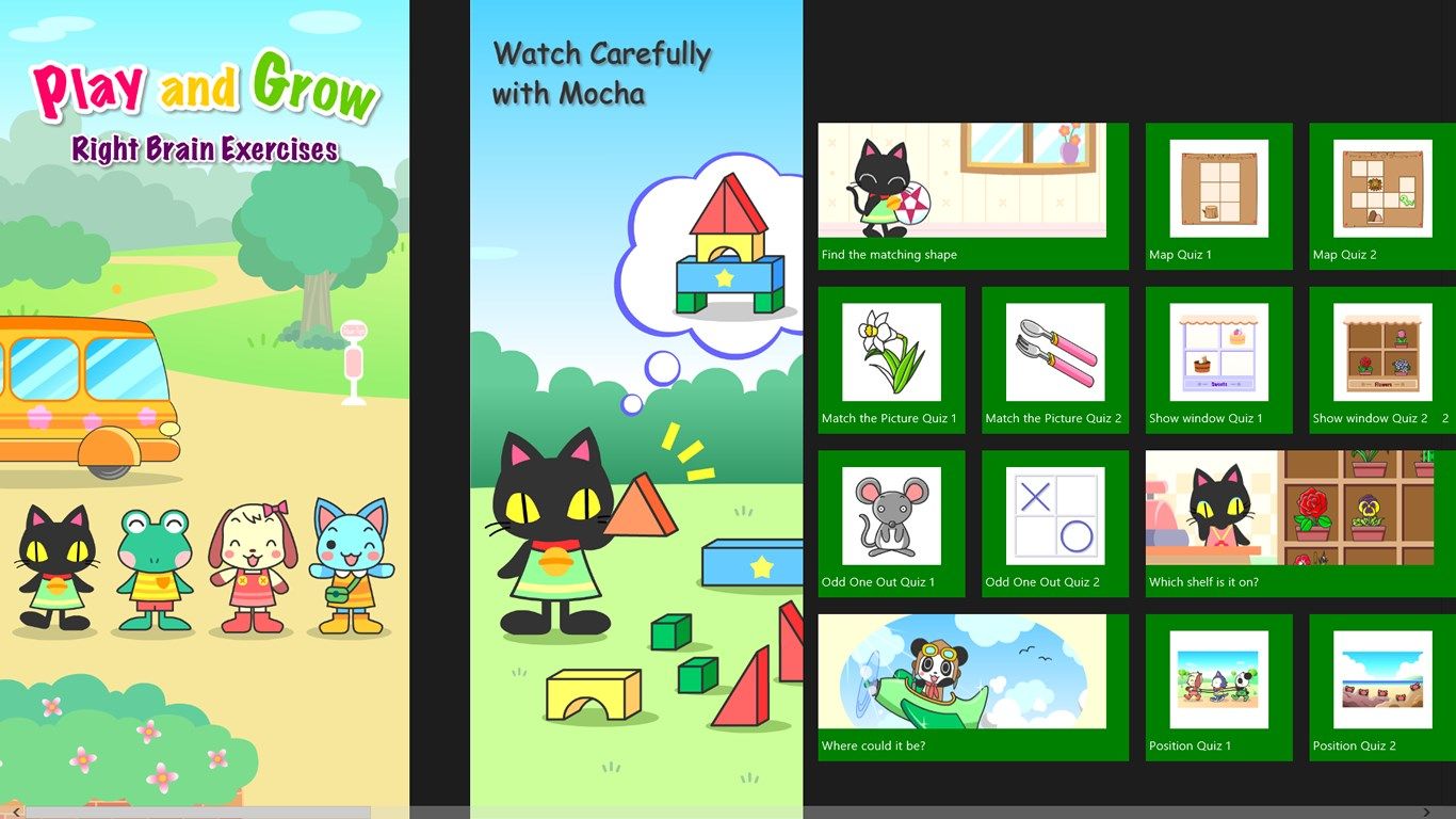 Home screen 1. You can see all of the fun animations and activities at once with this side scrolling interface.