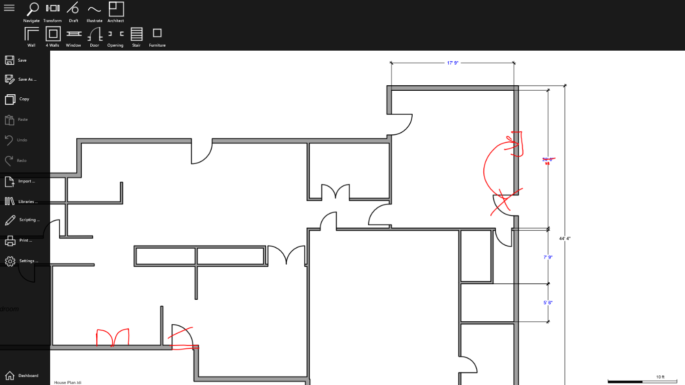 The Architecture 1 add on add true walls, windows, stairs and other professional floor plan drawing tools.