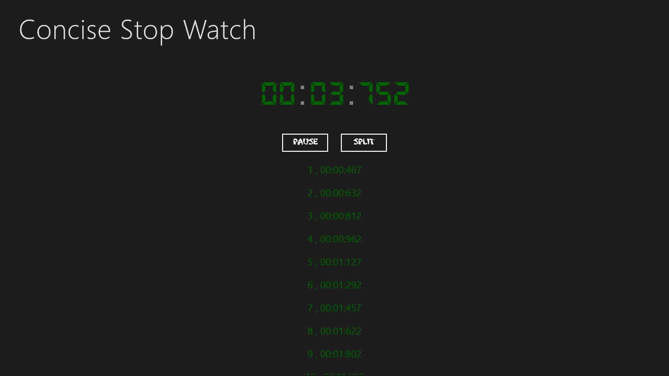 This is the main view of the Stop Watch. It's simple but it's easy to use.