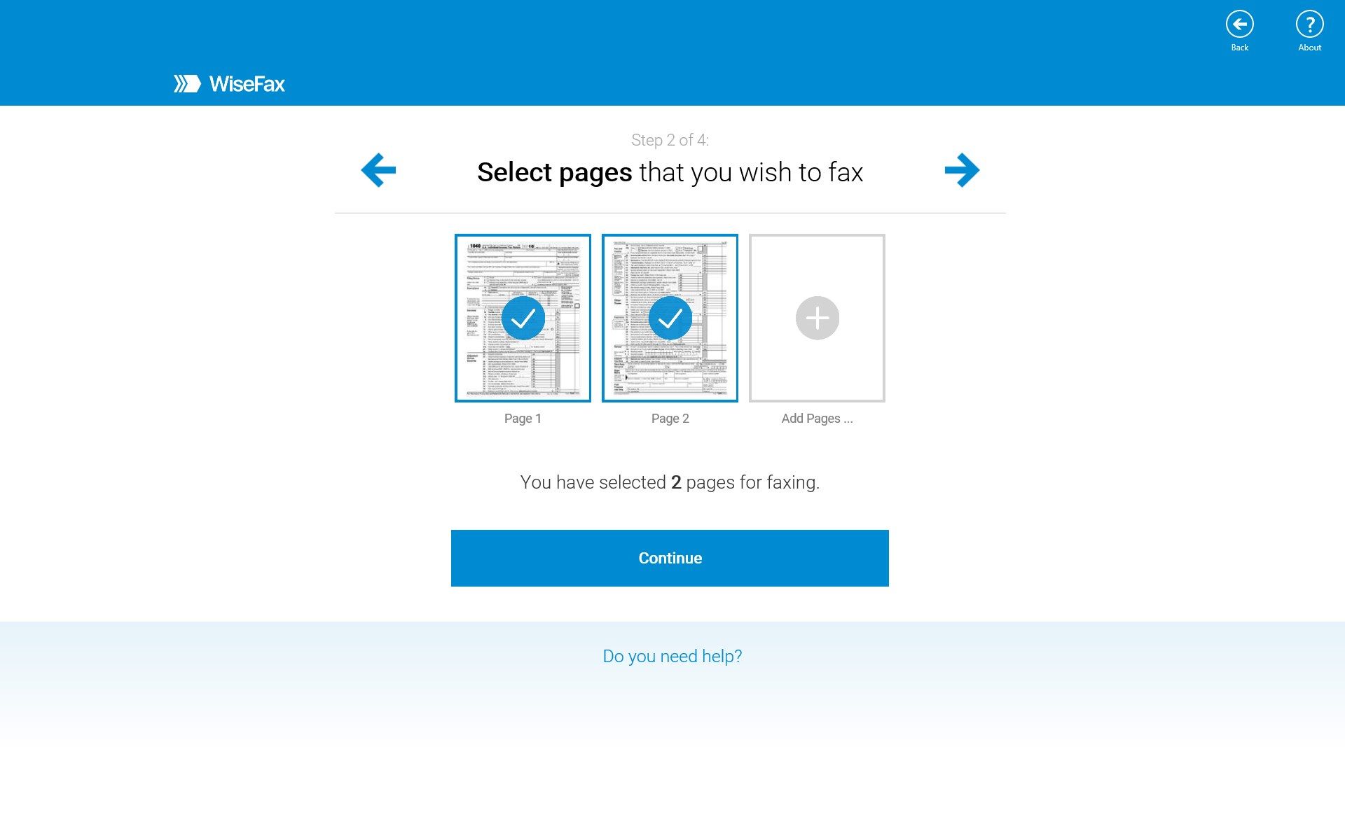 Step 2 - select pages