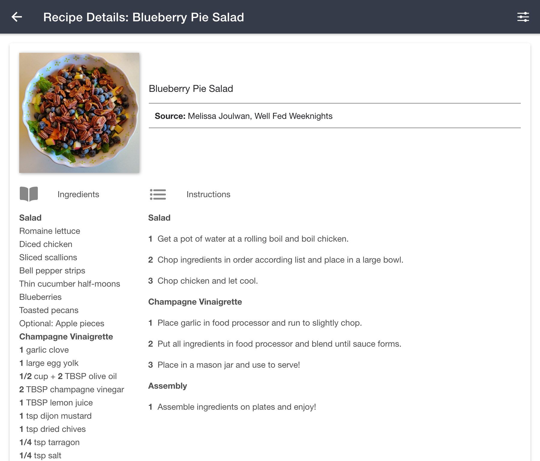Viewing an example recipe