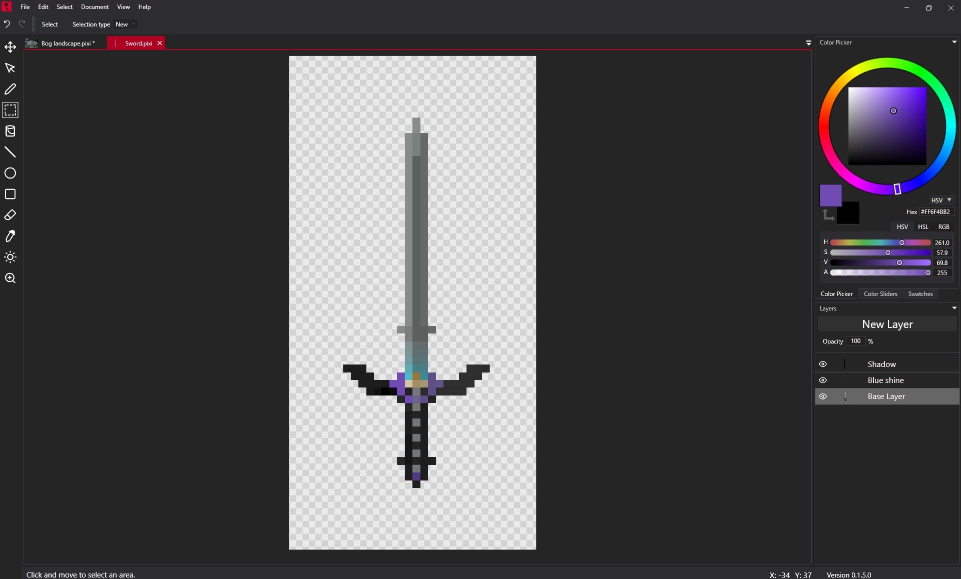 Sword drawn in PixiEditor, transparency showcase.