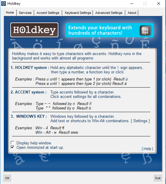 Holdkey start screen with all the features