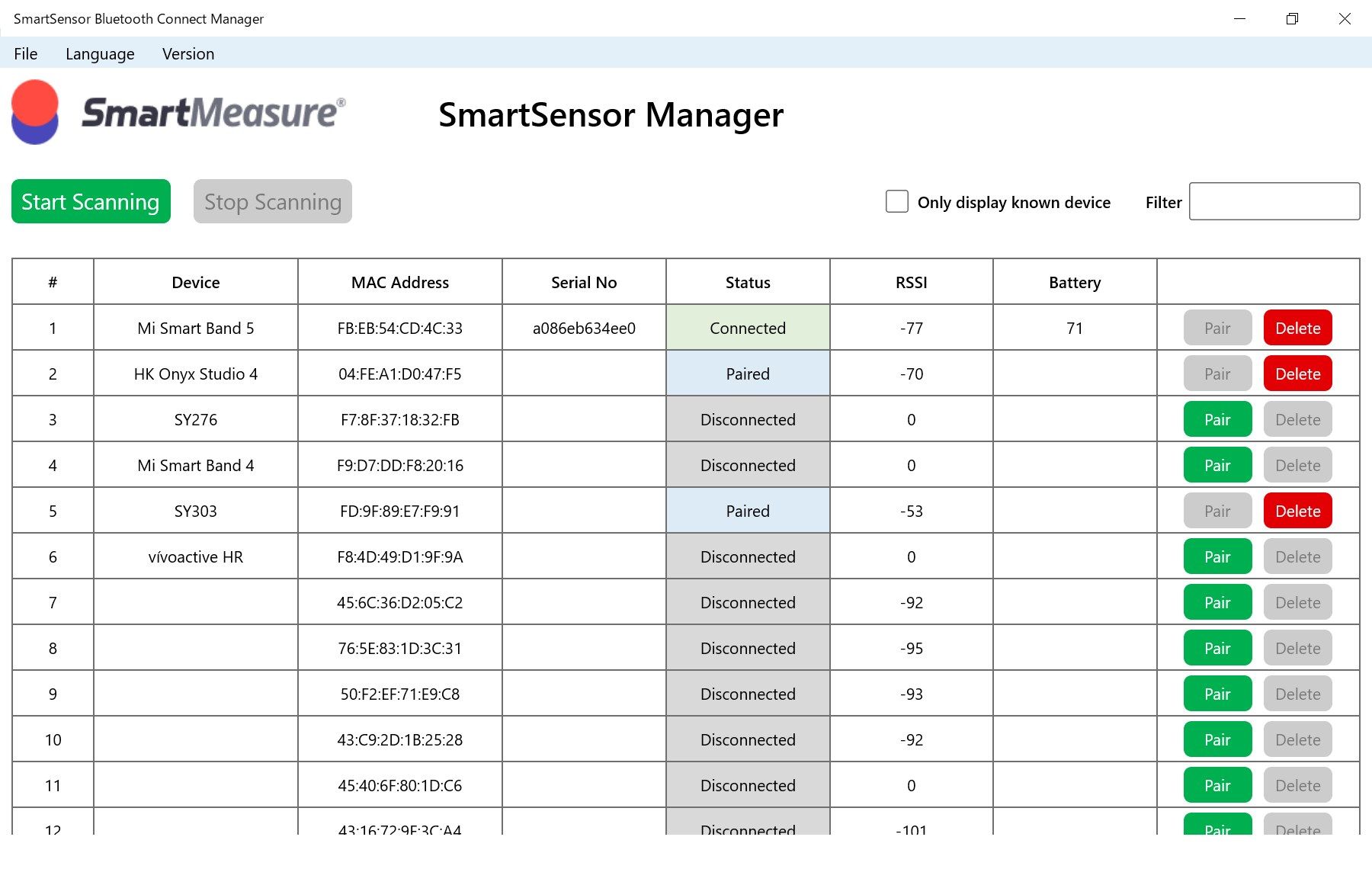 SmartSensor Bluetooth Connect Manager