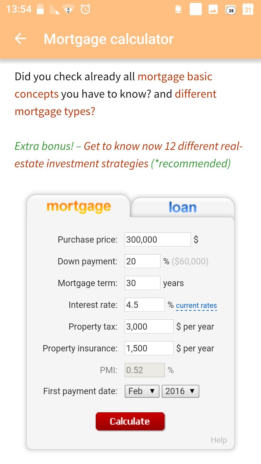 Mortgage calculator & Mortgage loans mini-course - learn about loan rates, mortgage refinance, mortgage calculator and Save money!