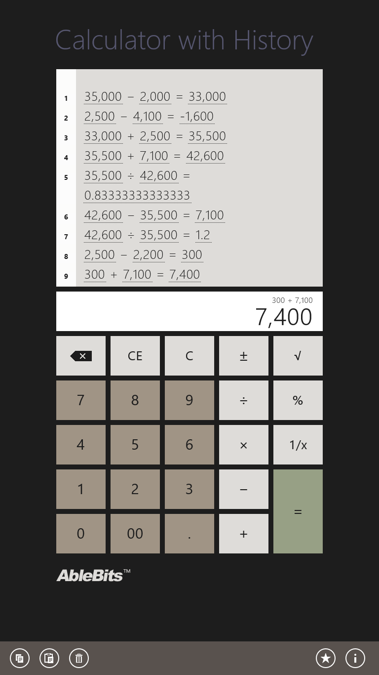 Calculator with history:  Portrait mode.