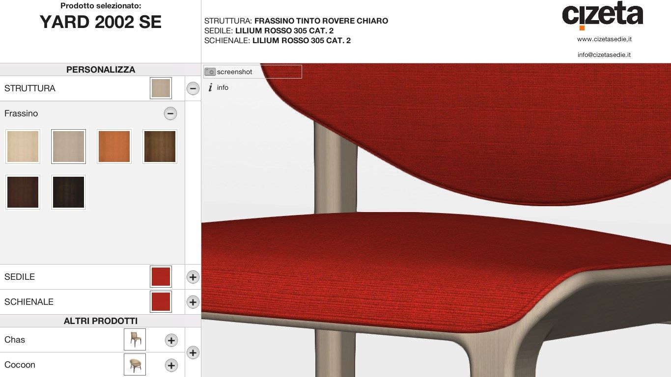 Configuration of a seat from Cizeta Premium Collection