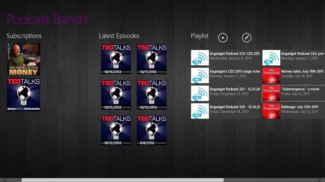 Playlist functionality allows you to queue up podcasts even if you aren't subscribed to them.