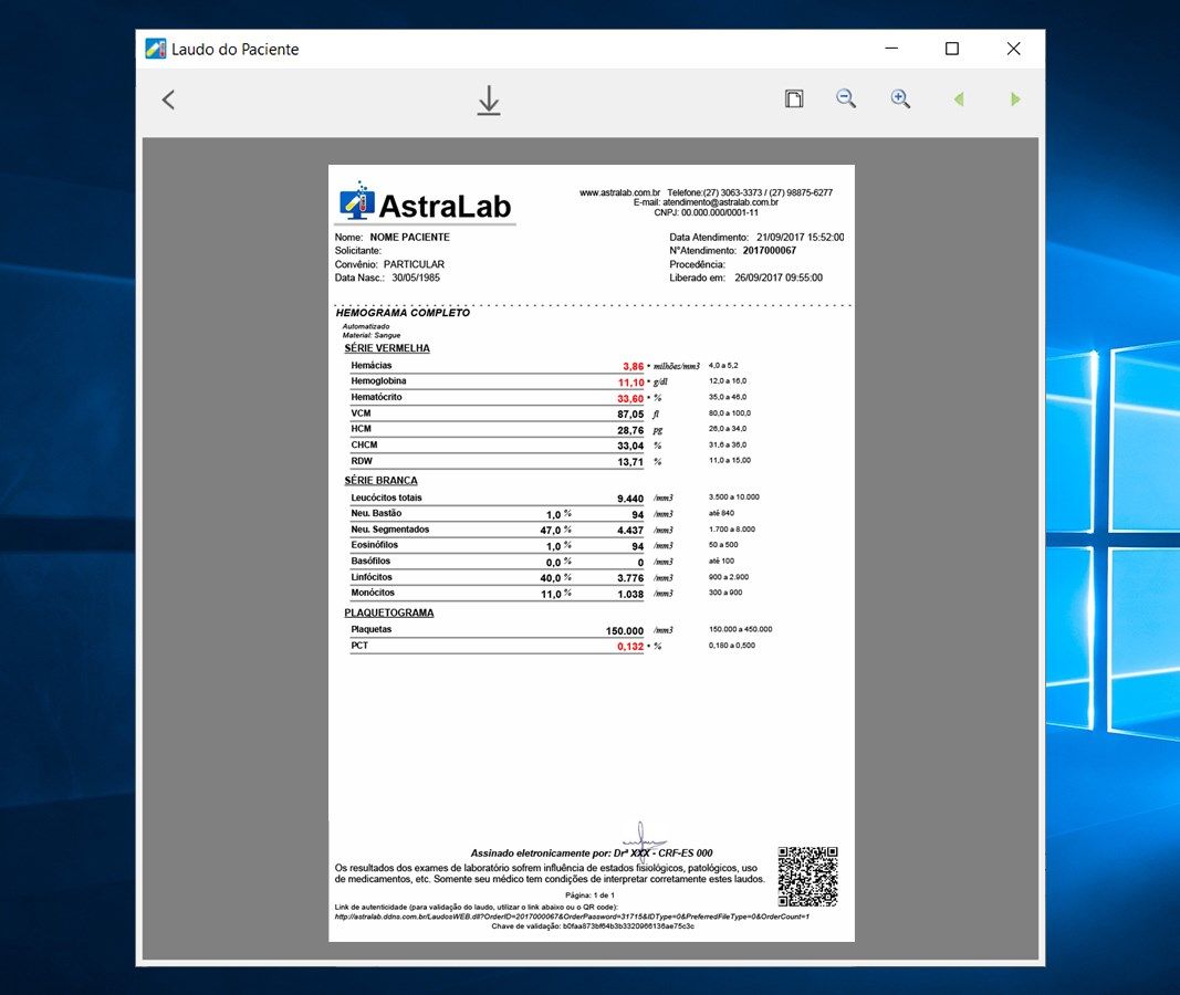 Medical reports are show on device and export to PDF with digital certificate