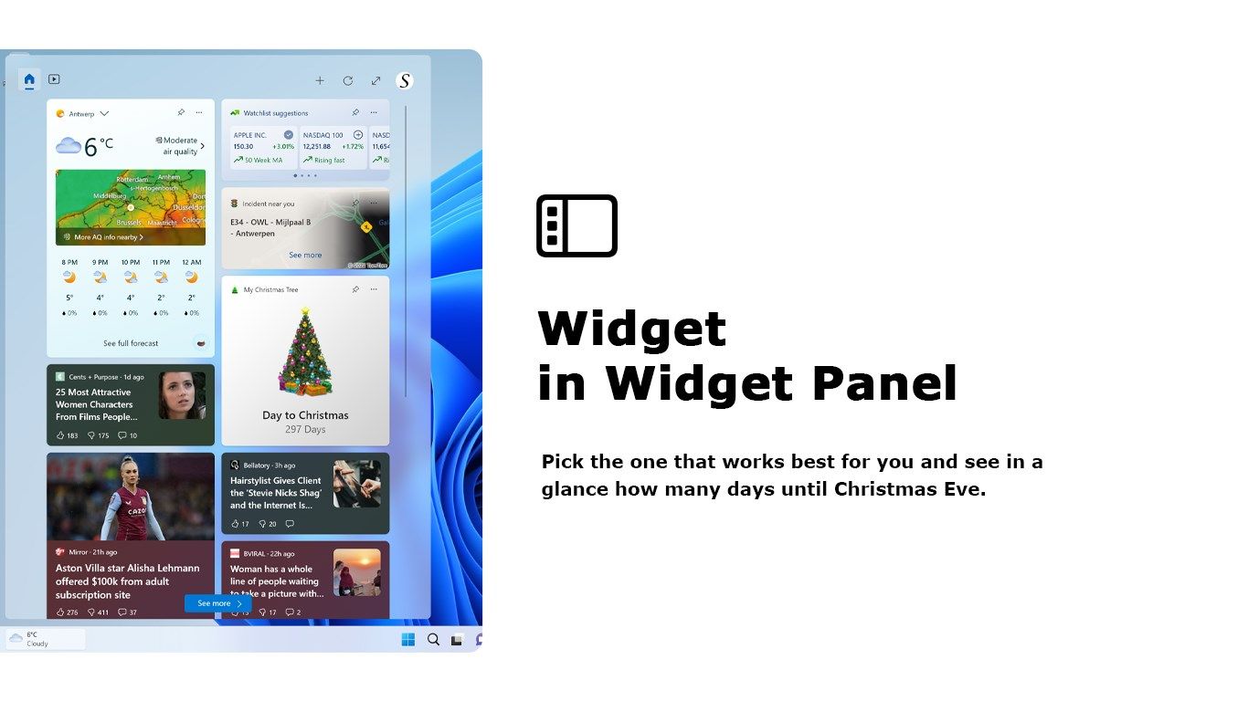 My Christmas Tree widget in the Windows 11 widget panel
